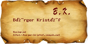 Bürger Kristóf névjegykártya